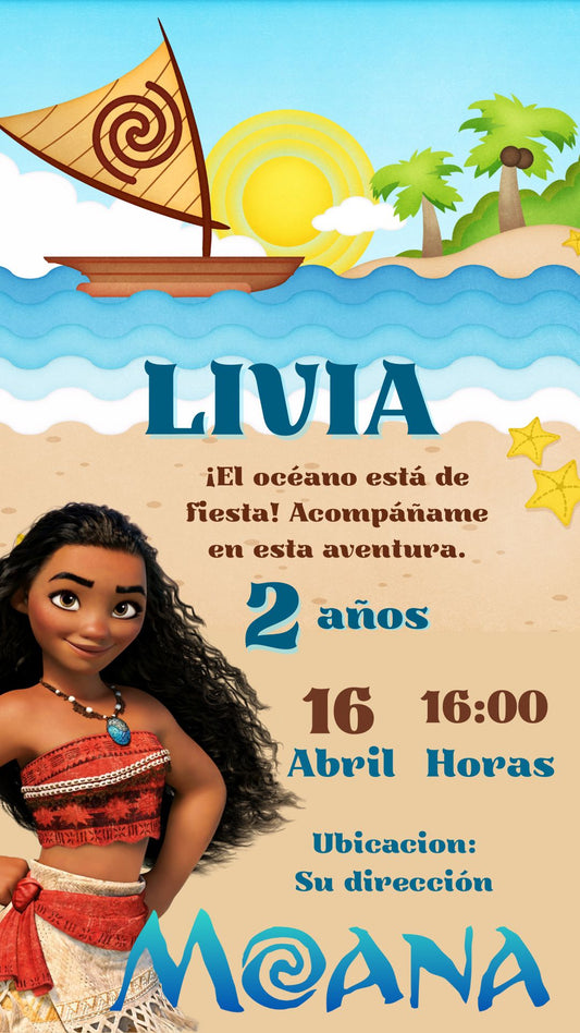Invitación Cumpleaños Moana – Editable en Canva
